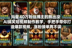 抖音40万粉丝博主的熊出没AI搞笑短视频制作教学，手把手带你打造爆款视频，涨粉接单两不误