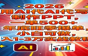 2026用AI代写制作PPT，一单500+，年底旺季爆单，小白可做，月入1-3万实战教程