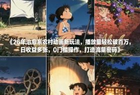 26年治愈系农村动画新玩法，播放量轻松破百万，日收益多张，0门槛操作，打造流量密码