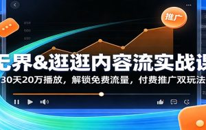 无界&逛逛内容流实战课：30天20万播放，解锁免费流量，付费推广双玩法