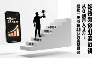 （17221期）短视频创业实战课：从0到月入3万：揭秘一天涨粉25万的完整路径