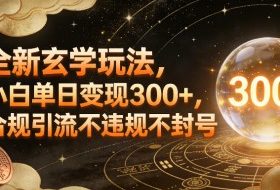 全新玄学玩法，小白单日变现3张+，合规引流不违规不封号