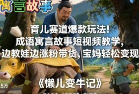 育儿赛道爆款玩法！成语寓言故事短视频教学，边教娃边涨粉带货，宝妈轻松变现！