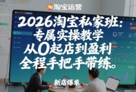2026淘宝私家班：专属实操教学，从0起店到盈利，全程手把手带练