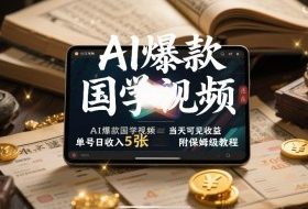 AI爆款国学视频，独家起号方法，小白直接上手，当天可见收益，单号日收入5张+附保姆级教程