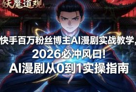 快手百万粉丝博主AI漫剧实战教学，2026必冲风口！AI漫剧从0到1实操指南