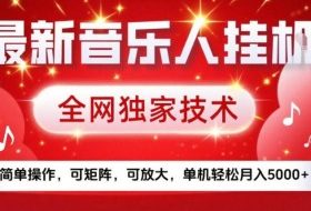 最新音乐人挂G，全网独家技术，简单操作，可矩阵，可放大，单机轻松月入5k+【揭秘】
