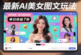 最新AI美女图文玩法，制作简单，吸引男粉变现，单天收益7张