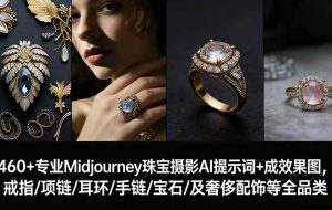 （17272期）460+专业Midjourney珠宝摄影AI提示词+成效果图，戒指/项链/耳环/手链/宝石/及奢侈配饰等全品类