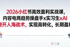 2026小红书高效盈利实战课，内容电商趋势操盘手x实习生xAI，避开人海战术，实现高转化，长期盈利