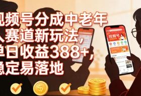视频号分成中老年人赛道新玩法，单日收益388，稳定易落地
