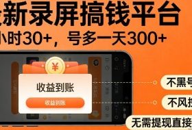 录屏搞钱实操项目！一小时30+，多号日入3张，不风控不黑号，稳賺无压力【揭秘】