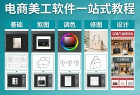 电商美工软件一站式教程，基础/抠图/调色/修图/设计，店铺产品精装修