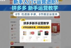 新手入门+运营进阶！拼多多新手运营教学，8节吃透新手课，8节搞定运营关