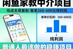 闲鱼家教中介项目，低成本易复制，客单260-600不等纯利润，这才是普通人最该做的稳賺项目