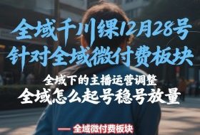 全域千川线下课12月28号，针对全域微付费板块，全域下的主播运营调整，全域怎么起号稳号放量