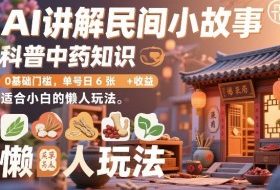 AI讲解民间小故事，科普中药知识，0基础门槛，单号日6张+收益，适合小白的懒人玩法