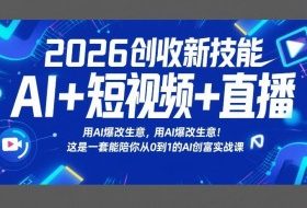 2026创收新技能AI+短视频+直播，用AI爆改生意，这是一套能陪你从0到1的AI创富实战课