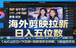 海外剪映拉新日入五位数：CapCut开白+TK拉新+短剧混剪全拆解，0基础到变现