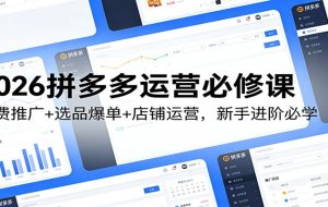 2026拼多多运营必修课：付费推广+选品爆单+店铺运营，新手进阶必学