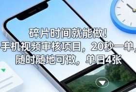 碎片时间就能做！手机视频审核项目，20秒一单，随时随地可做，单日4张+【揭秘】