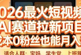 2026最火短视频AI赛道拉新项目,0成本0粉丝也能月入过1W【揭秘】