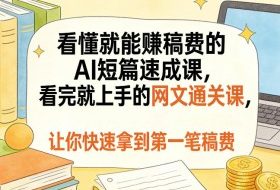 看懂就能賺稿费的AI短篇速成课，看完就上手的网文通关课，让你快速拿到第一笔稿费