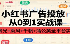 小红书广告投放从0到1实战课：聚光+乘风+千帆+蒲公英全平台实操