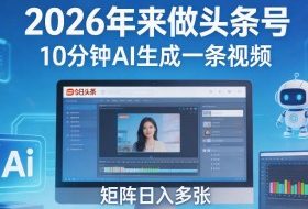 2026年来做头条号，10分钟AI生成一条视频，矩阵日入多张