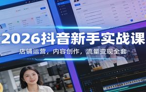 2026抖音新手实战课：店铺运营，内容创作，流量变现全套