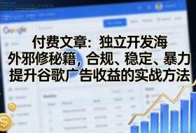 付费文章：独立开发海外邪修秘籍，合规、稳定、暴力提升谷歌广告收益的实战方法