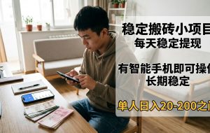 稳定搬砖小项目，每天稳定提现，有智能手机即可操作