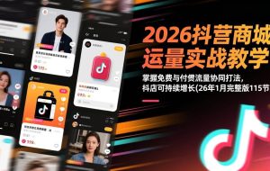 （17165期）2026抖音商城运营实战教学：掌握免费与付费流量协同打法，抖店可持续增长(26年1月完整版115节)