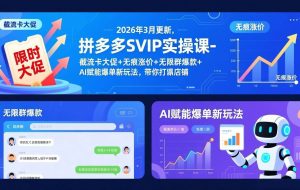 （17589期）拼多多SVIP实操课-26年3月，截流卡大促+无痕涨价+无限群爆款+AI赋能爆单新玩法，带你打爆店铺