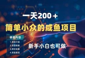 一天收入2张，一个简单小众的咸鱼项目，0门槛小白也能做