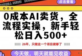 0成本AI卖货，每天十几分钟，新手轻松日入500+，隔天就能见收益【揭秘】