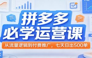 拼多多必学运营课：从流量逻辑到付费推广，七天日出500单