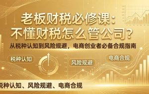（17599期）老板财税必修课：不懂财税怎么管公司？从税种认知到风险规避，电商创业者必备合规指南