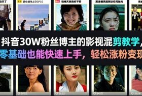 抖音30W粉丝博主的影视混剪教学，零基础也能快速上手，轻松涨粉变现