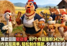 爆款田园轻动漫，87个作品涨粉342W，制作流程简单，轻松制作爆款，快速涨粉变现