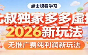 七叔独家多多虚拟，2026新玩法，无推广费，纯利润
