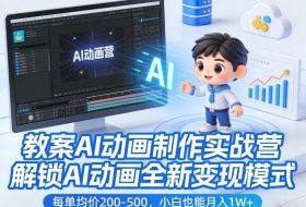 教案AI动画制作实战营，解锁AI动画全新变现模式，每单均价200-500，小白也能月入1W+