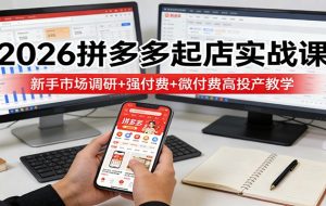2026拼多多起店实战课：新手市场调研+强付费+微付费高投产教学