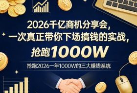 2026千亿商机分享会,一次真正带你下场搞钱的实战,抢跑2026一年1000W的三大賺钱系统