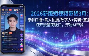 （17724期）2026新版短视频带货3月：原创口播+真人拍摄/数字人+剪辑+直播，打开流量突破口，开始AI带货