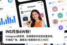 INS月涨6W粉！Instagram创收课，快速增粉并实现流量变现，不用用投广告，靠算法+低客单价月入1W刀
