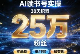 AI读书号涨粉实操，30天积累2W粉丝，零基础低门槛易变现