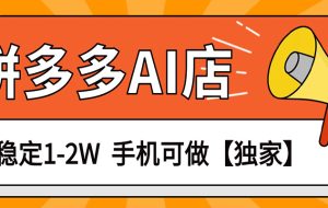 独家项目，拼多多虚拟AI店，月稳定1-2W，手机可做
