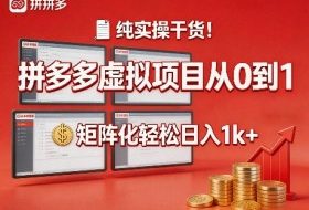 纯实操干货！拼多多虚拟项目从0到1，矩阵化轻松日入1k+【揭秘】