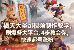 橘天大圣ai视频制作教学，刷爆各大平台，4步教会你，快速起号涨粉